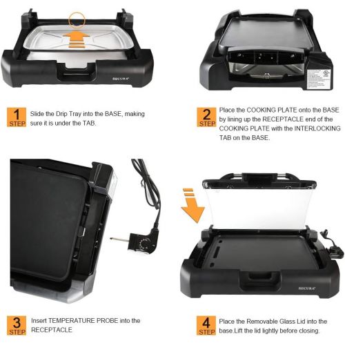  Secura GR-1503XL 1700W Electric Reversible 2 in 1 Grill Griddle w Glass Lid Indoor Outdoor