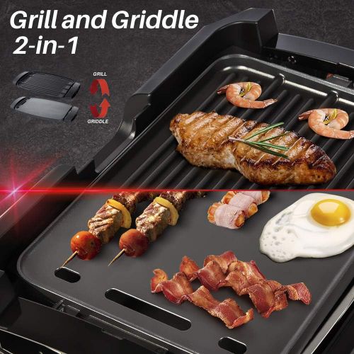  Secura GR-1503XL 1700W Electric Reversible 2 in 1 Grill Griddle w Glass Lid Indoor Outdoor