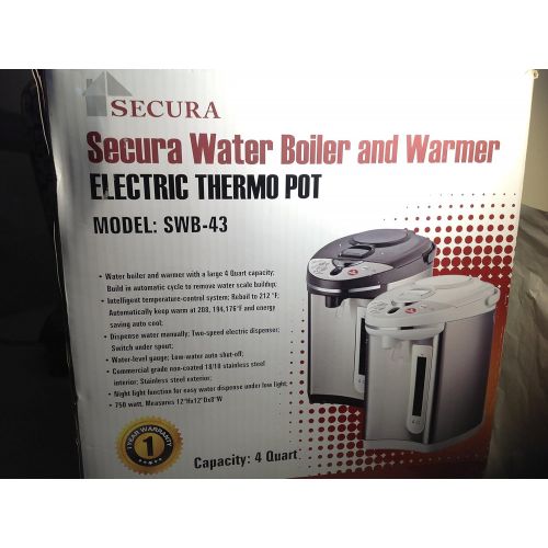  Secura 4-Liter Electric Water Boiler and Warmer AirPot, 18/10 Stainless Steel Interior SWB-43G