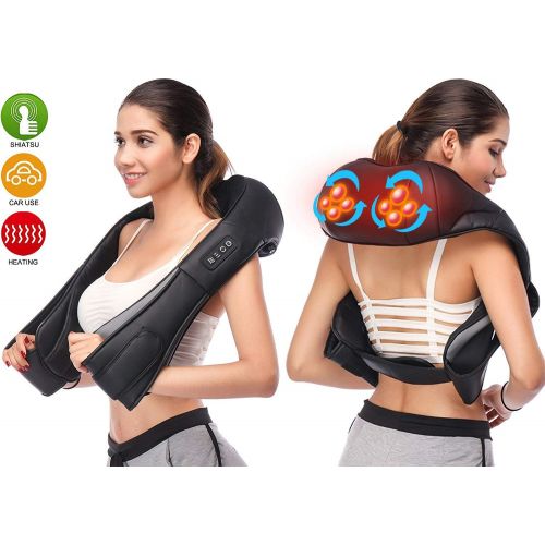  Secura Shiatsu Neck & Shoulder Massager Electric Back Massage with Heat Deep Tissue Kneading Pillow...