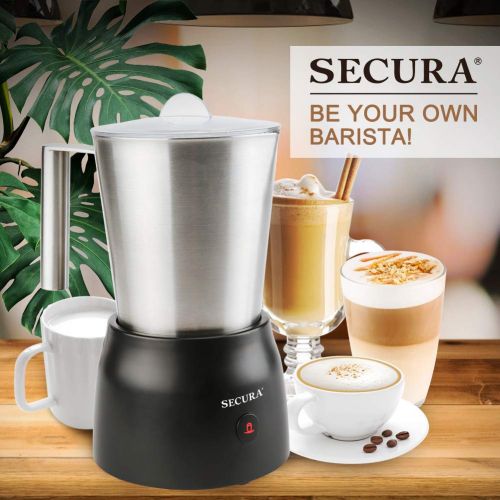  Secura 4 in 1 Electric Automatic Milk Frother and Hot Chocolate Maker Machine 8.45 oz Stainless Steel Dishwasher Safe Removable Milk Jug