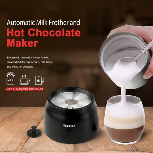  Secura 4 in 1 Electric Automatic Milk Frother and Hot Chocolate Maker Machine 8.45 oz Stainless Steel Dishwasher Safe Removable Milk Jug