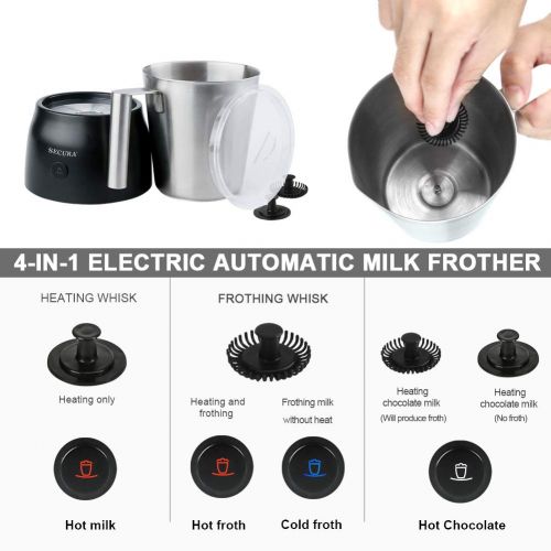  Secura 4 in 1 Electric Automatic Milk Frother and Hot Chocolate Maker Machine 8.45 oz Stainless Steel Dishwasher Safe Removable Milk Jug