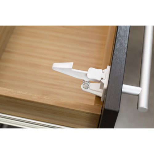  [아마존 핫딜]  [아마존핫딜]Secure Home by Jessa Leona Spring Action Baby Proofing Cabinet Locks (8-Pack) - Easy to Install Child Proof Cabinet Locks, Tool-Free Installation - Optional Mounting Hardware and Extra Adhesive Included (Whi