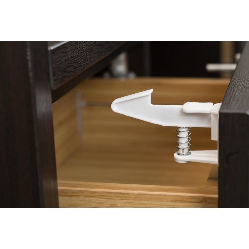  [아마존 핫딜]  [아마존핫딜]Secure Home by Jessa Leona Spring Action Baby Proofing Cabinet Locks (8-Pack) - Easy to Install Child Proof Cabinet Locks, Tool-Free Installation - Optional Mounting Hardware and Extra Adhesive Included (Whi