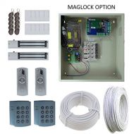 SecurityCameraKing New Complete 2 Door Access Control DX Board Package with 12A Power and Maglock, Reader, Panel, Power Supply, Push to Request to Exit button, Fobs, Cards, Batter Backup and USB Read