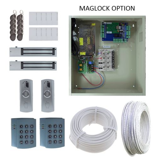  SecurityCameraKing New Complete 2 Door Access Control DX Board Package with 12A Power and Maglock, Reader, Panel, Power Supply, Push to Request to Exit button, Fobs, Cards, Batter Backup and USB Read