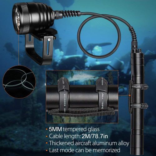  SecurityIng 3000LM Primary Canister Dive Light, 3X Cree XM-L2 LED Scuba Diving Flashlight Underwater 492Ft Torch for Professional Diving/Cave Diving/Underwater Photography(Batterie
