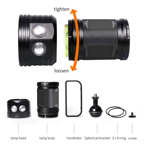  SecurityIng 7 Modes 80m Scuba Diving Underwater Flashlight, Wide Beam Angle Waterproof 7200Lm 6X White + 4X Red + 4X Blue Fill Light Dive Photography Video Torch with Ball Joint -B