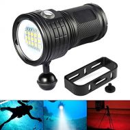 SecurityIng 18000LM 7 Modes 80M Scuba Diving Flashlight, Wide Beam Angle Waterproof 15x White + 6X Red + 6X Blue Fill Light Dive Photography Video Torch with Ball Joint -Battery No