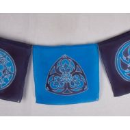 SedaSilks Handpainted Silk Gothic window Prayer Flags in navy and blue