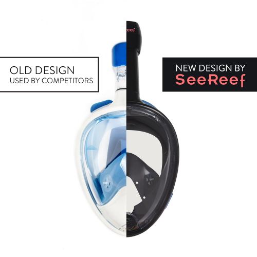  SeeReef Snorkel SeeReef Full Face Snorkel - Snorkeling Mask Set New Design With Hard Carry Case - See 180 Degrees Underwater with New 4 Valve Anti Fog Technology Breathe Easy