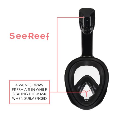  SeeReef Snorkel SeeReef Full Face Snorkel - Snorkeling Mask Set New Design With Hard Carry Case - See 180 Degrees Underwater with New 4 Valve Anti Fog Technology Breathe Easy
