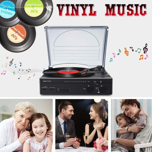  SeeYing Record Player with Speakers Bluetooth Turntable with FM Stereo Radio Belt-Driven Vinyl Record Player 3-Speed Vintage Portable LP Phonograph Player