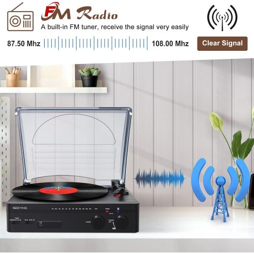  SeeYing Record Player with Speakers Bluetooth Turntable with FM Stereo Radio Belt-Driven Vinyl Record Player 3-Speed Vintage Portable LP Phonograph Player