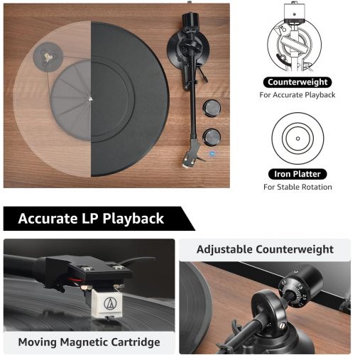  SeeYing Record Player Vinyl Bluetooth Turntable with 36 Watt Stereo Bookshelf Speakers, Vintage Hi-Fi System with Magnetic Cartridge, Built-in Phono Preamp USB Recording RCA Output Adjusta