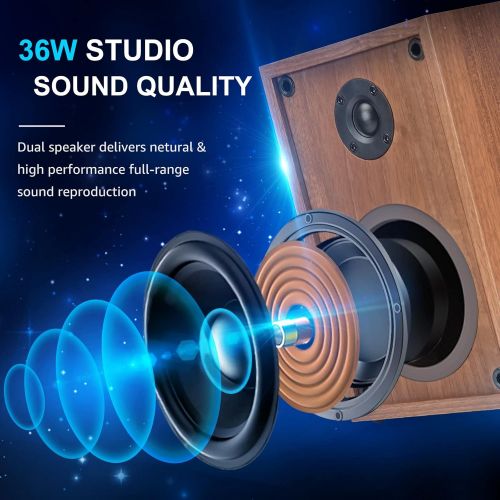  SeeYing Record Player Vinyl Bluetooth Turntable with 36 Watt Stereo Bookshelf Speakers, Vintage Hi-Fi System with Magnetic Cartridge, Built-in Phono Preamp USB Recording RCA Output Adjusta