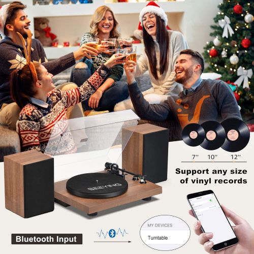  SeeYing Record Player Vinyl Bluetooth Turntable with 36 Watt Stereo Bookshelf Speakers, Vintage Hi-Fi System with Magnetic Cartridge, Built-in Phono Preamp USB Recording RCA Output Adjusta
