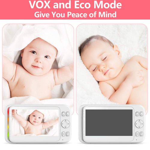  SeeYing 5 LCD Screen Video Baby Monitor with Camera, 1000Ft Long Range, 2 Way Audio, Auto Night Vision, Temperature Monitor, VOX, PanTiltZoom, Eco Mode, Lullabies, Wall Mount Kit