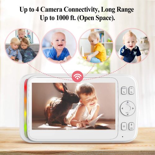  SeeYing 5 LCD Screen Video Baby Monitor with Camera, 1000Ft Long Range, 2 Way Audio, Auto Night Vision, Temperature Monitor, VOX, PanTiltZoom, Eco Mode, Lullabies, Wall Mount Kit