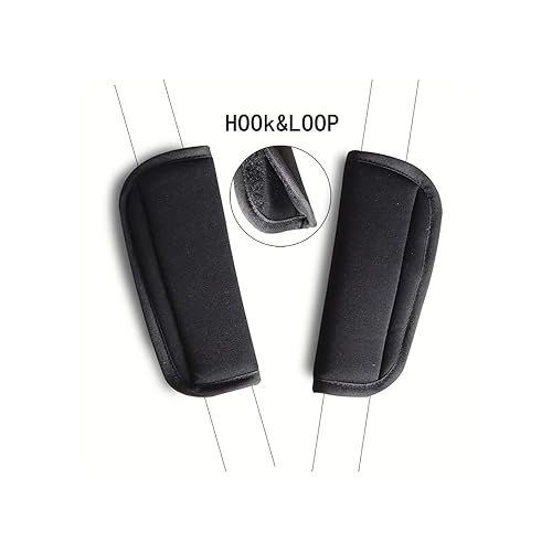  Baby Stroller Seatbelt Covers with Hook&Loop Black 2 Pack, Adjustable and Universal Pushchair Shoulder Belt Cushion Pads for Children Kids Newborn