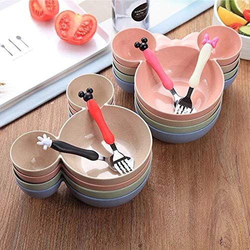  Best Quality - Dishes - PCS Cartoon Baby Bamboo Tableware Solid Feeding Mickey Dishes Baby Bowl Plate Food Feeding Dinnerware Set Plates for Children - by SeedWorld - 1 PCs