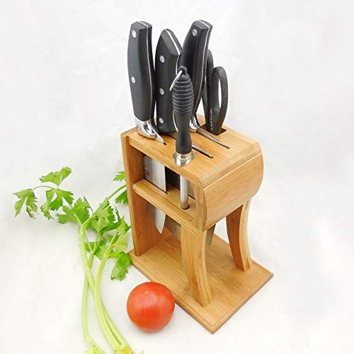  Best Quality - Blocks & Roll Bags - Creative R-shape Bamboo Knife Block Scissor Sharpener Kitchen Knife Holder Multi-purpose Storage Rack Wood Knife Stand - by SeedWorld - 1 PCs