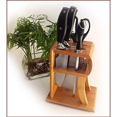  Best Quality - Blocks & Roll Bags - Creative R-shape Bamboo Knife Block Scissor Sharpener Kitchen Knife Holder Multi-purpose Storage Rack Wood Knife Stand - by SeedWorld - 1 PCs