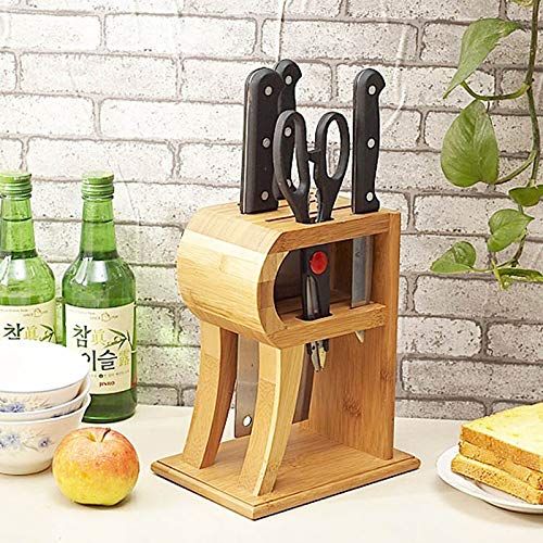  Best Quality - Blocks & Roll Bags - Creative R-shape Bamboo Knife Block Scissor Sharpener Kitchen Knife Holder Multi-purpose Storage Rack Wood Knife Stand - by SeedWorld - 1 PCs