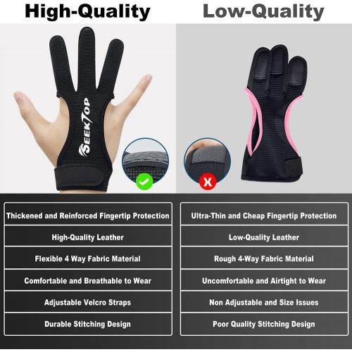  Seektop Archery Gloves Shooting Hunting Leather Three Finger Protector for Youth Adult Beginner