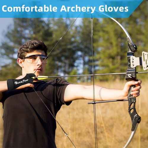  Seektop Archery Gloves Shooting Hunting Leather Three Finger Protector for Youth Adult Beginner