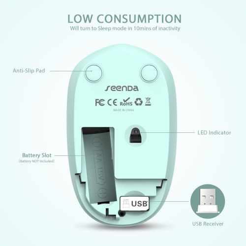  [아마존베스트]seenda Wireless Mouse, 2.4G Noiseless Mouse with USB Receiver - Portable Computer Mice for PC, Tablet, Laptop with Windows System - Mint Green