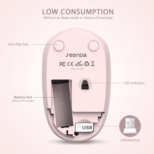  [아마존베스트]Wireless Mouse, 2.4G Noiseless Mouse with USB Receiver - seenda Portable Computer Mice for PC, Tablet, Laptop, Notebook with Windows System - Pink