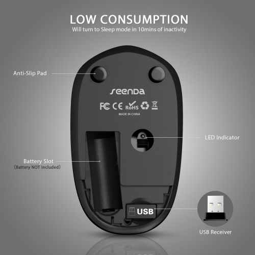  [아마존베스트]Seenda Wireless Mouse - 2.4G Cordless Mice with USB Nano Receiver Computer Mouse with Noiseless Click for Laptop, PC, Tablet, Computer, and Mac - Black