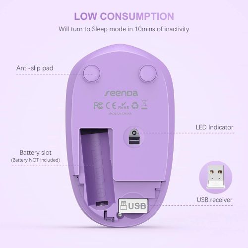  [아마존베스트]Wireless Mouse, 2.4G Noiseless Mouse with USB Receiver - seenda Portable Computer Mice Cordless Mouse for PC, Tablet, Laptop - Purple