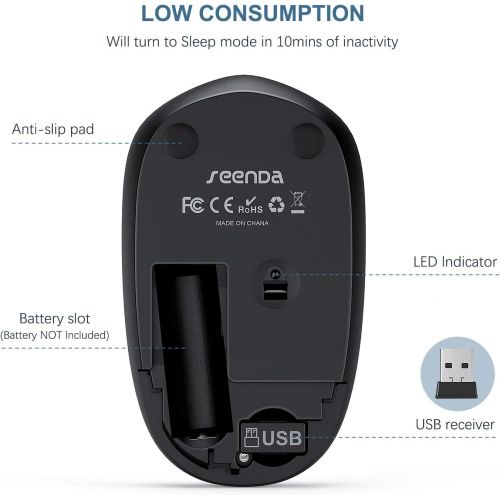  [아마존베스트]Wireless Mouse, 2.4G Noiseless Mouse with USB Receiver - seenda Portable Computer Mice for PC, Tablet, Laptop, Notebook - Blue & Black