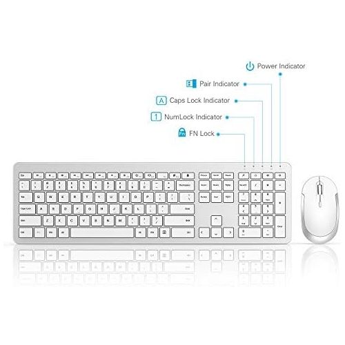  [아마존베스트]Seenda Wireless Keyboard and Mouse Combo - Full Size Slim Thin Wireless Keyboard Mouse with Numeric Keypad with On/Off Switch on Both Keyboard and Mouse - White & Silver