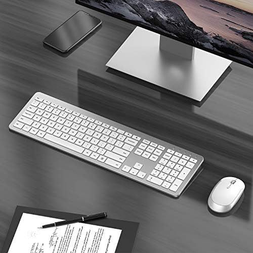  [아마존베스트]Seenda Wireless Keyboard and Mouse Combo - Full Size Slim Thin Wireless Keyboard Mouse with Numeric Keypad with On/Off Switch on Both Keyboard and Mouse - White & Silver