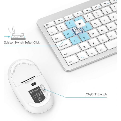  [아마존베스트]Seenda Wireless Keyboard and Mouse Combo - Full Size Slim Thin Wireless Keyboard Mouse with Numeric Keypad with On/Off Switch on Both Keyboard and Mouse - White & Silver