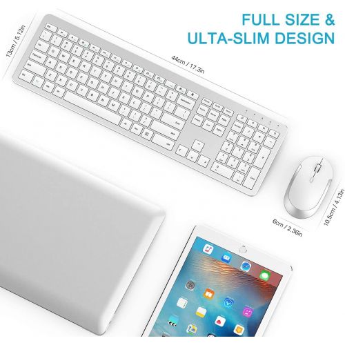  [아마존베스트]Seenda Wireless Keyboard and Mouse Combo - Full Size Slim Thin Wireless Keyboard Mouse with Numeric Keypad with On/Off Switch on Both Keyboard and Mouse - White & Silver