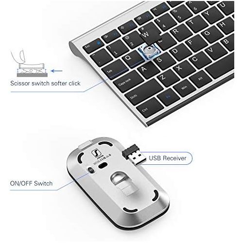  [아마존베스트]Wireless Keyboard and Mouse Combo, Seenda Ultra Thin Rechargeable Low Profile Keyboard and Mouse Set with Number Pad for Windows-Space Gray