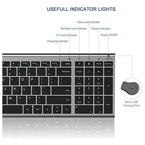  [아마존베스트]Wireless Keyboard and Mouse Combo, Seenda Ultra Thin Rechargeable Low Profile Keyboard and Mouse Set with Number Pad for Windows-Space Gray