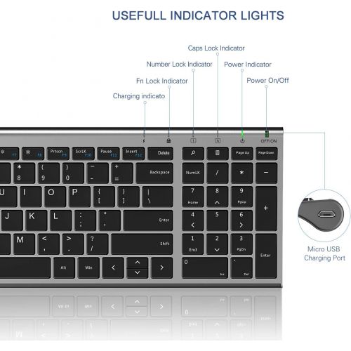  [아마존베스트]Wireless Keyboard and Mouse Combo, Seenda Ultra Thin Rechargeable Low Profile Keyboard and Mouse Set with Number Pad for Windows-Space Gray