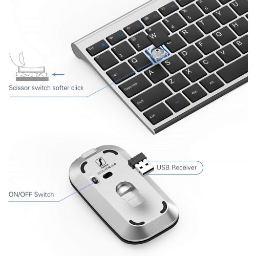  [아마존베스트]Wireless Keyboard and Mouse Combo, Seenda Ultra Thin Rechargeable Low Profile Keyboard and Mouse Set with Number Pad for Windows-Space Gray