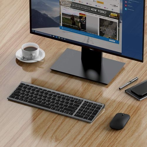  [아마존베스트]Wireless Keyboard and Mouse Combo, Seenda Ultra Thin Rechargeable Low Profile Keyboard and Mouse Set with Number Pad for Windows-Space Gray