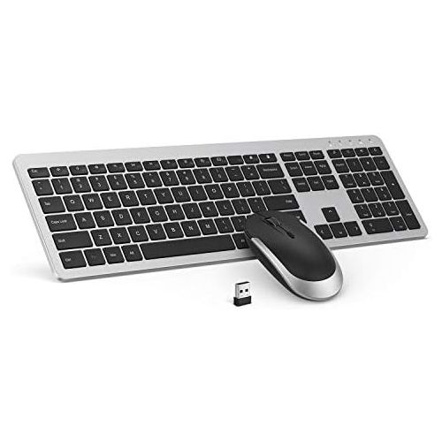  [아마존베스트]Wireless Keyboard and Mouse Combo - seenda Full Size Slim Thin Wireless Keyboard Mouse with On/Off Switch on Both Keyboard and Mouse - (Black and Silver)