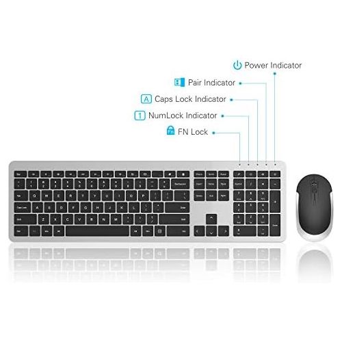  [아마존베스트]Wireless Keyboard and Mouse Combo - seenda Full Size Slim Thin Wireless Keyboard Mouse with On/Off Switch on Both Keyboard and Mouse - (Black and Silver)
