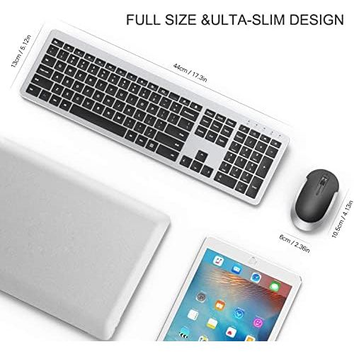  [아마존베스트]Wireless Keyboard and Mouse Combo - seenda Full Size Slim Thin Wireless Keyboard Mouse with On/Off Switch on Both Keyboard and Mouse - (Black and Silver)