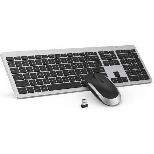  [아마존베스트]Wireless Keyboard and Mouse Combo - seenda Full Size Slim Thin Wireless Keyboard Mouse with On/Off Switch on Both Keyboard and Mouse - (Black and Silver)