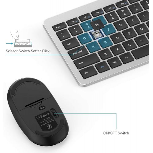  [아마존베스트]Wireless Keyboard and Mouse Combo - seenda Full Size Slim Thin Wireless Keyboard Mouse with On/Off Switch on Both Keyboard and Mouse - (Black and Silver)